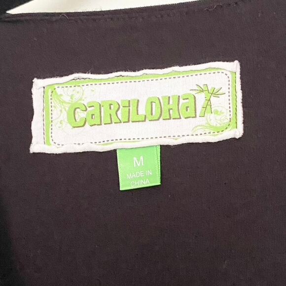 Cariloha Bamboo & Organic Cotton Midi Black Dress White Flower Design Medium - Picture 4 of 7